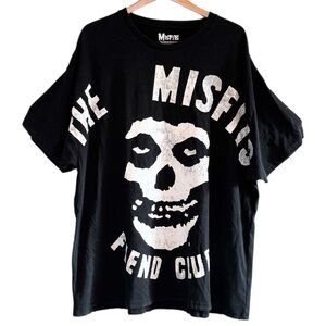 THE MISFITS Fiend Club Size 1X Black White Acid Wash Distressed Retro Band Tee